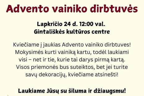 Advento vainiko dirbtuvės